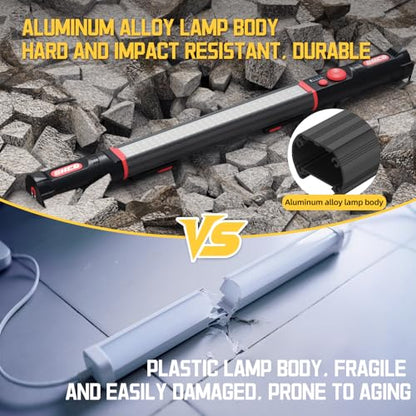 Magnetic work light,5200mAh Long size Rechargeable LED Work Light with Magnetic Bases&HangingHooks,Aluminum Alloy Magnetic light bar with 4Lighting Modes, For Car Repairing/Inspection/Garage