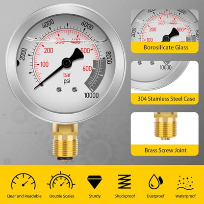 Hydraulic Pressure Test Kit with 5 Gauges(Max 10000 PSI), 13 Test Couplings 14 Tee Connectors 5 Test Hoses, Hydraulic Gauge Tester Set for Excavator, Construction, Machinery, and Mine - style: 5 Gauge Test Kit