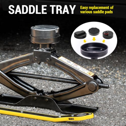 Scissor Jack 1.8 Ton Kit for Tesla Model 3 Y | Detachable extension column. Extra wide base. 2 rubber pads for Tesla + universal. Ratchet wrench. Storage bag included. - style: Changeable Head + Lug Wrench