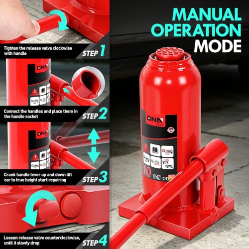 DNA Motoring 10 Ton / 20000 lbs Lifting Automotive Welded Hydraulic Bottle Jack for Car SUV Pickup Truck, Auto Repair, with Manual Handle, Red - color: red, style: 10 ton