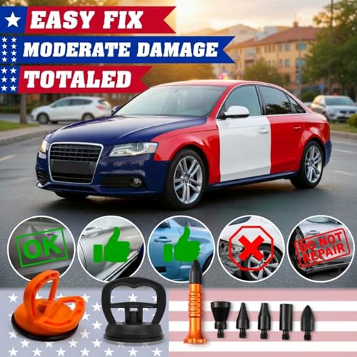 Car Dent Puller Kit - Paintless Dent Repair Kit with Suction Cup Dent Remover & Multi-Head Tap Down Tools for Door Dings, Hail Dents, Auto Body DIY, Cars Trucks SUVs - color: Black dent puller