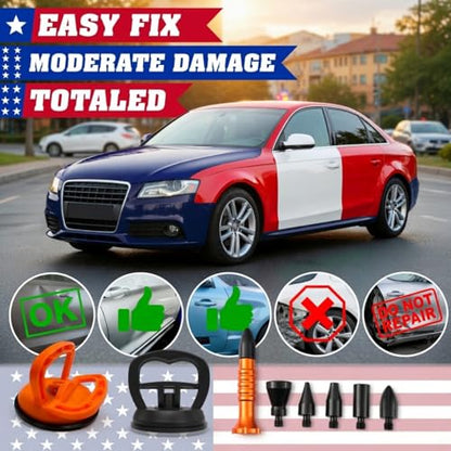 Car Dent Puller Kit - Paintless Dent Repair Kit with Suction Cup Dent Remover & Multi-Head Tap Down Tools for Door Dings, Hail Dents, Auto Body DIY, Cars Trucks SUVs - color: Black dent puller