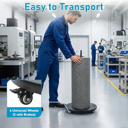 Absorbent Mat Roll Holder, Rolling Mat Oil Absorbent Pads Holder with Wheels, Floor Oil Spill Mat Dispenser Rack, Metal Mat Roll Utility Cart for Workshop Garage Factory
