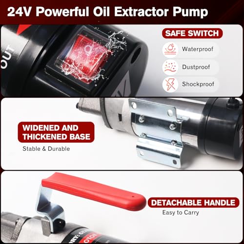 Oil Change Pump, 3.2 GPM Self Priming Gear Pump, 24V Electric Oil Transfer Pump with 10FT Steel Wire Hose, Rugged Metal Gears for Marine Boat Truck Excavators Industrial Machinery - color: with Hose