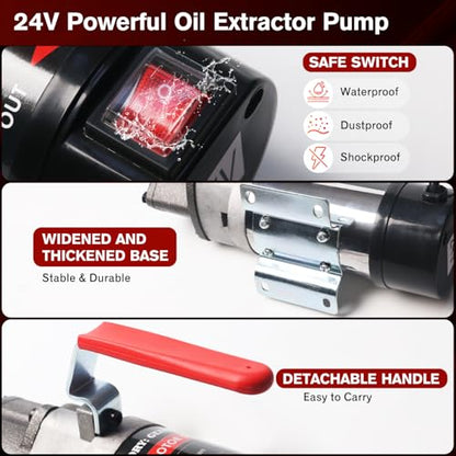 Oil Change Pump, 3.2 GPM Self Priming Gear Pump, 24V Electric Oil Transfer Pump with 10FT Steel Wire Hose, Rugged Metal Gears for Marine Boat Truck Excavators Industrial Machinery - color: with Hose