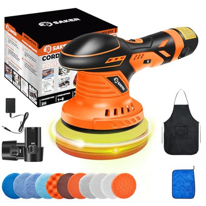 Saker Cordless Buffer Polisher, 6 Inch Fast Charging Portable Car Polishing Kit with 2PCS 12V 2000mAh Batteries, Polisher for Car Detailing Polishing Waxing - size: Buffer Polisher+2 Batteries