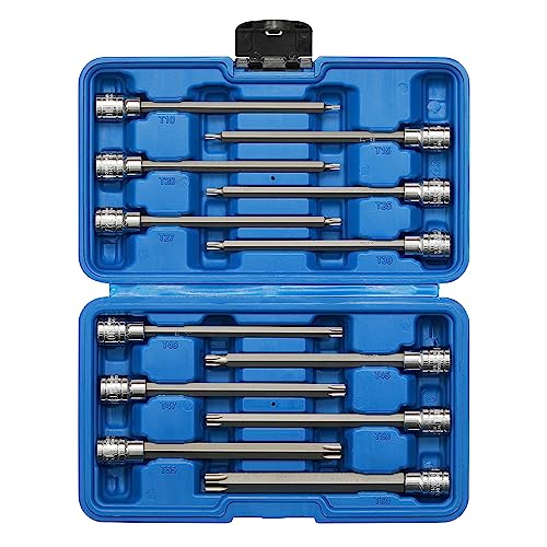 EMENTOL 12PCS 3/8" Drive Extra Long Torx Bit Socket Set, CR-V, S2 Steel, 5.9" Length Star Bit Socket Set, T10 - T60 - size: 12PCS Extra Long Torx Bit Socket Set (T10-T60)