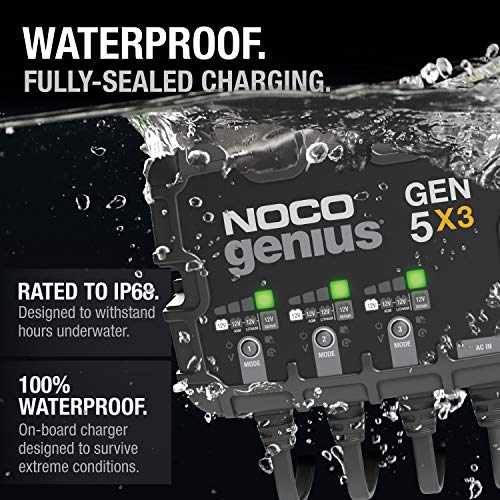 NOCO Genius GEN5X3: 3-Bank, 15A Onboard Battery Charger - 5A Per Bank, 12V Waterproof Marine Charger with Overcharge Protection & Temperature Compensation – for Lead-Acid & Lithium Batteries - size: 15A (5A per Bank)