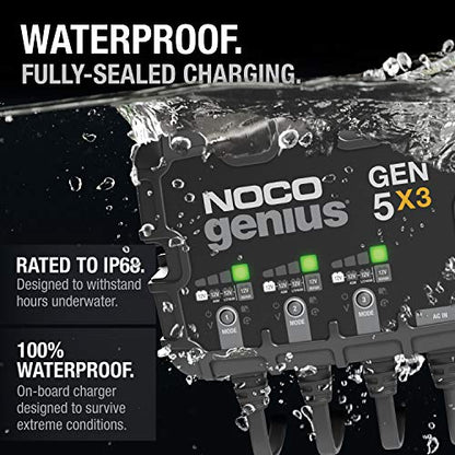 NOCO Genius GEN5X3: 3-Bank,15A Onboard Battery Charger - 5A Per Bank,12V Waterproof Marine Charger with Overcharge Protection&Temperature Compensation–for Lead-Acid&Lithium Batteries(Pack of 2) - size: 15A (5A per Bank) (Pack of 2)
