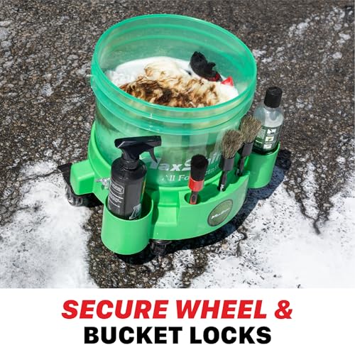 Maxshine Universal Rolling Bucket Dolly – Black Heavy-Duty Polypropylene Car Wash Bucket Cart with 5 Swivel Wheels, 5 Bottle & Brush Holders – Spill-Free Auto Detailing Storage & Garage Organization - color: Bucket Dolly (Black)