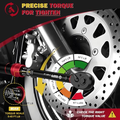 VANPO Torque Wrench 3/8-inch Drive 5-45 Ft-Lb for Spark Plugs,±3% Accuracy | Click Style, 6.8-61Nm, Dual-Direction, 72 Tooth, Aluminum Adjustable Torque Wrench for Bike, Motorcycle & Engine Repair - size: 3/8-Inch(5-45 Ft-Lb/6.8-61 Nm)