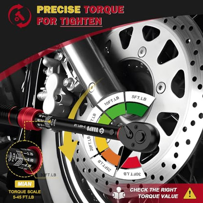VANPO Torque Wrench 3/8-inch Drive 5-45 Ft-Lb for Spark Plugs,±3% Accuracy | Click Style, 6.8-61Nm, Dual-Direction, 72 Tooth, Aluminum Adjustable Torque Wrench for Bike, Motorcycle & Engine Repair - size: 3/8-Inch(5-45 Ft-Lb/6.8-61 Nm)