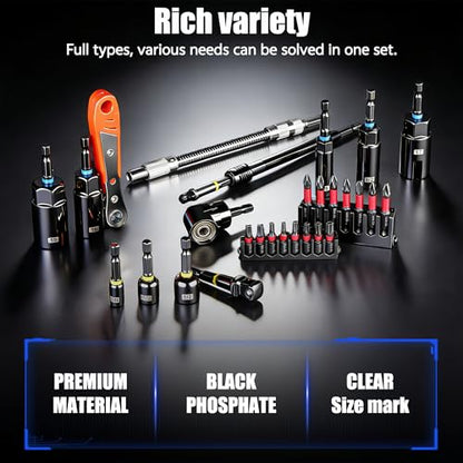86-Piece Magnetic Impact Nut Driver Set, SAE & Metric, 1/4-Inch Hex Shank | CR-V nut drivers with S2 impact bits and sockets, plus a 90° right-angle drill adapter, flexible extension and mini ratchet. - size: 86pcs