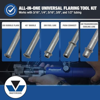 Mastercool 72485-PRC Universal Hydraulic Flaring Tool – 45° Double & Single Flares, Push Connect, GM Fuel Line, Brake Line & GM Transmission Cooling – Includes Hydraulic Ram & Mini Tube Cutter