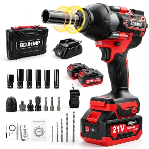 Cordless Impact Wrench 1/2 Inch, 1500 N.m/1106ft-lbs Brushless Impact Gun | Compatible with Makita 18V Batteries, 3000 RPM, 4 Speeds, Built-in LED, Impact Driver for Car Home, Blue With Battery - color: Red With Battery