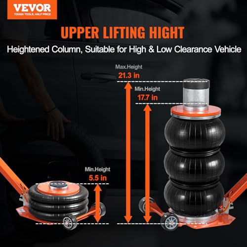 VEVOR Air Jack, 3 Ton/6600 lbs Triple Bag Air Jack, with Heightened Column Lifting Up to 21.3 Inch & Adjustable Handle, with Thick Rubber Pad, 1-6S Lifting Pneumatic Bag Jack Fits for Car, SUV - style: 3T/high 21.3in-Adjustable Handle
