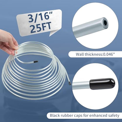 3/16" 25FT Zinc Coated Brake Line Kit with Inverted Nuts and Unions, 3 in 1 Tube Bender, Brake Line Clips, Copper Coil Repair Kit for Car Industrial Hydraulic Brake Systems(Silver) - color: Silver, size: 3/16"