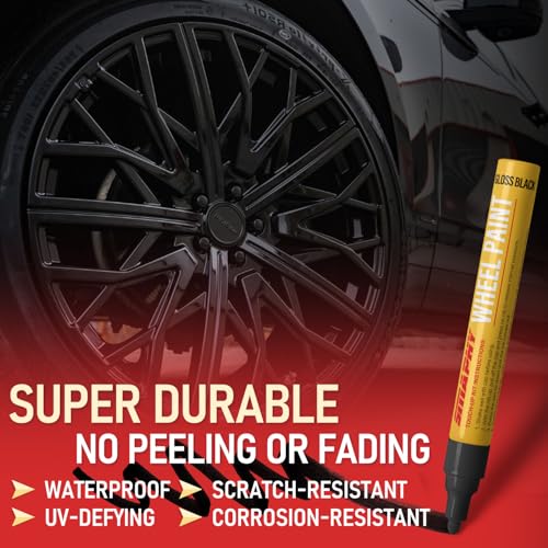 Wheel Scratch Repair Kit, Gloss Black Rim Repair Kit Curb Rash, DIY Alloy Wheel Repair Kit, Car Wheel Rim Scratch Repair Kit, Rim Paint Pen for Wheel Repair, Universal Color Black Wheel Paint (Gloss Black) - color: Gloss Black