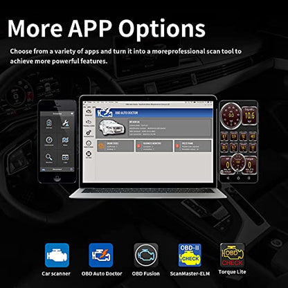 OBD2 Bluetooth Wireless Diagnostic Code Reader OBD II Scan Tool Reset & Clear Check Car Engine Light,Bluetooth Scanner Read, Compatible with iOS& Android & Windows - color: black