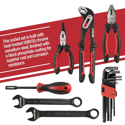 LLNDEI 112 Piece Ratchet Wrench Tool Set 1/2" Drive with SAE and Metric 6/12 Point Sockets Set, Mechanic Tool Kit with Bits, Combination Wrench universal joint adapter - color: 112 Pcs 1/2" Drive Sockets Set 6/12 Point
