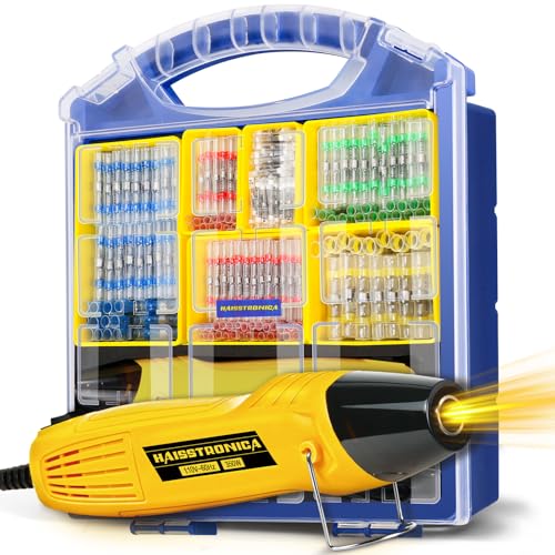 haisstronica Solder Seal Wire Connectors Set with Heat Gun,Waterproof Electrical Connectors Moving Storage Boxes Heat Gun for Automotive, Marine, Wiring Repair (200PCS) - size: 200PCS