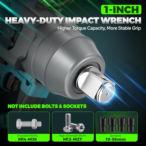 Cordless Impact Wrench 1 Inch, 3000N.m High Torque Impact Wrench Heavy Duty with Auxiliary Handle, Brushless Electric Impact Gun, 2x 5.5Ah Battery, Variable Speeds for Car Tire Lug Nut Removal Tool