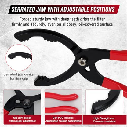 GOOACC Oil Filter Wrench Set, Oil Filter Pliers & 3-Jaw Removal Tool, Adjustable Universal Heavy Duty Carbon Steel Wrench for Cars Motorcycles Trucks, 2-Piece