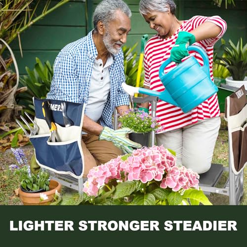 Aimerla Foldable Garden Kneeler Seat Heavy Duty [Upgraded Widened Thick Kneeling Pad] Gardening Stool with Large Tool Bags with Pockets - Portable Garden Bench Gardening Gifts for Parents - size: K3-Dark green