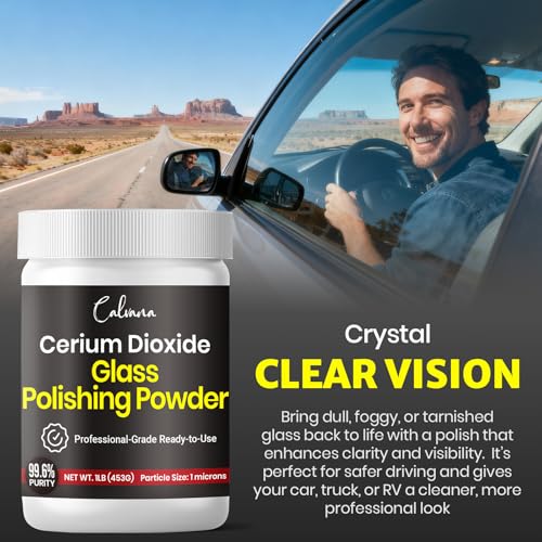 Calvana Cerium Oxide Glass Polishing Powder (1 lb) – Glass Scratch Remover for Car Windows, Restores Clarity and Removes Wiper Marks, Swirls, and Water Spots, 1 Micron - size: 1 lb Polishing Powder