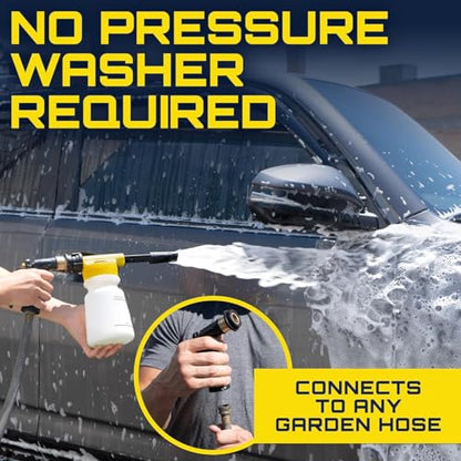 Foam King™ Gun Car Wash + Power Foam Car Wash Soap Strip (10ct = 5 Car Washes) - Connects to Garden Hose, Ultimate Scratch Free Cleaning Snow Blaster Cannon Washing - color: Foam Gun, Soap Sheets (Bundle)