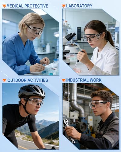 Safety Glasses Over Eyeglasses — ANSI Z87.1 Certified Safety Goggles with UV380 Anti-Fog and Scratch Clear Wraparound Lenses & Adjustable Temples — Ideal for Chemistry Lab Work & Industrial Use - color: Black