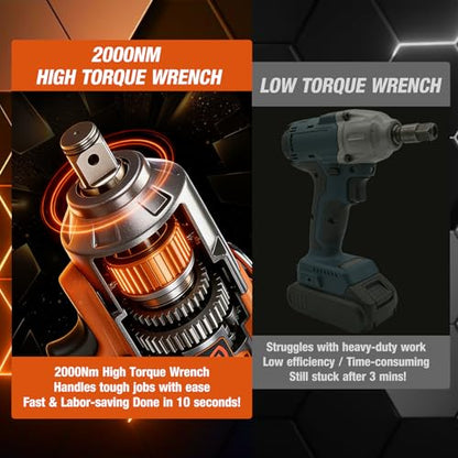 3/4 Cordless Impact Wrench 1475Ft-lbs (2000N.m) High Torque Impact Gun, 21V Power Impact Driver, 2 * 4500mAh Battery, 3 Sockets, Brushless Motor Variable Speeds for Home/Car/Truck RV/Mower - size: 2000N.m