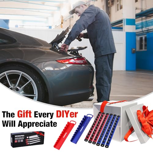 WORKPRO 8-Piece Magnetic Socket Rail and Magnetic Wrench Organizer Set | 6-Piece Socket Organizers, 1/4" 3/8" 1/2" Drive Socket Holders, 2-Piece Wrench Holders, For Metric SAE Wrenches