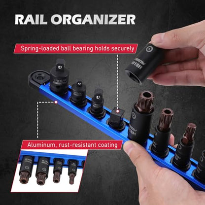 Triple-Square Spline Bit Socket Set: 13-Piece Socket Set with Magnetic Socket Rail Organizer, 1/4,3/8,1/2-inch Drive M4-M18 12 Point Bit Socket Set for Garages Workshops - style: 13PCS Triple Square M4–M18