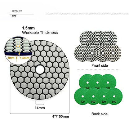 SHDIATOOL 4-Inch Dry Diamond Polishing Pads Grit 800 for Granite Marble Stone Sanding Pad Grinding Pads 7Pcs - style: Grit 800