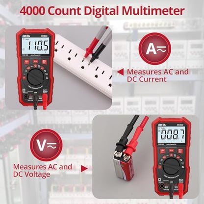 BINTA Digital Multimeter 4000 Counts TRMS NCV Auto-Ranging Voltmeter Multimeter Tester | AC/DC Current Voltage Meter | Measures Voltage, Resistance, Capacitance, Duty Ratio, Continuity for Automotive - style: 4000 Counts