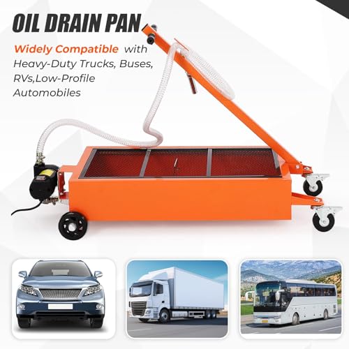 20 Gallon Manual Oil Drain Pan,Low Profile Oil Drain Pan with 110V Electric Pump,76L Oil Change Pan with 8.2ft Hose & Folding Handle, Rolling Oil Drain Cart for Car, SUV, Trucks Oil Draining - size: 20 Gallon, style: Electric