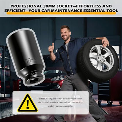 30mm Socket with 1/2" Drive,Anti-Slip 30mm 12 Point Axle Nut Socket for Axle Shaft Nut Dismantling & Installation,Professional Deep Impact Sockets Set for Impact Ratchet Wrench