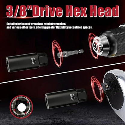 11PCS Bolt Extractor Set, Spiral Deep Well Sockets for Damaged Bolts | Cr-Mo steel, Reverse spiral grip, Deep well design, 3/8" adapter included, fits stripped, Rusted bolts and spark plugs