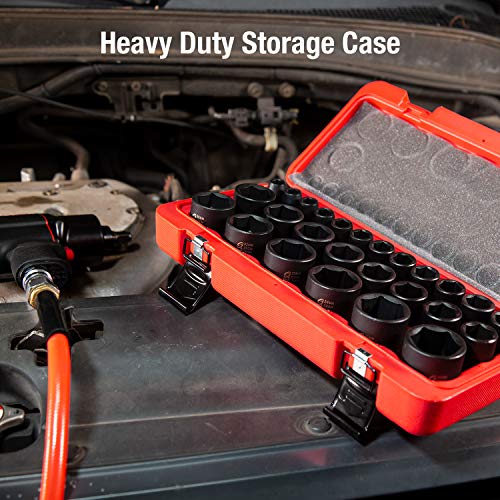 Sunex 2645, 1/2 Inch Drive Impact Socket Set, 26-Piece, Metric, 10mm-36mm, Cr-Mo Alloy Steel, Radius Corner Design, Heavy Duty Storage Case (Pack of 4) - size: 4 Pack