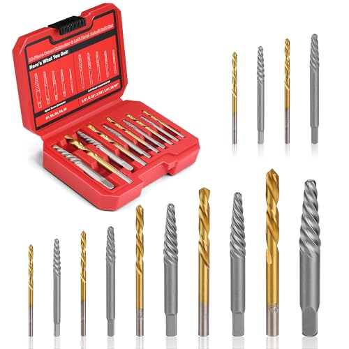 14 Pieces Screw Extractor Set Left Hand Drill Bits Set | Removing Stripped Screws and Broken Bolts 35# Cr-Mo & 6542 HSS Steel Cobalt Easy Out Broken Bolt Extractor Kit