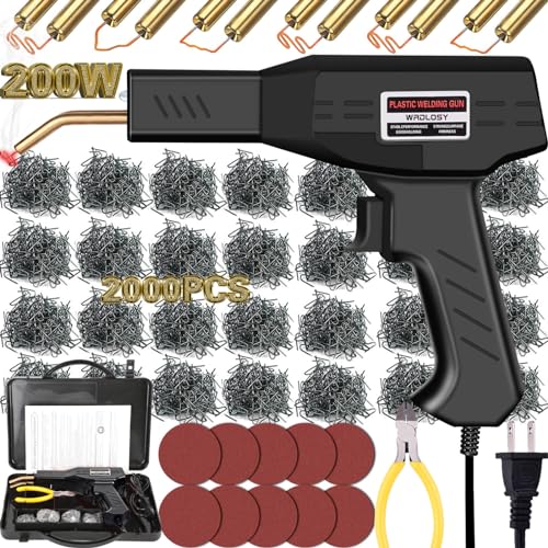 200W Plastic Welder Hot Stapler, 2000PCS Staples - Bumper Repair | 1112°F in 2-3s, Built-in LED, Ergonomic Grip, 4 Types Rust-Proof Steel Staples, for Auto Bumper, Dashboard Motorcycle Fairing