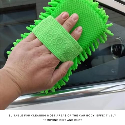 Microfiber Car Wash Sponge, Scratch-Free Vehicle Washing Mitt with Chenille & Mesh Sides, Highly Absorbent Sponge Lint-Free Cleaning Tool for Car Washing & Detailing (Green) - color: Green