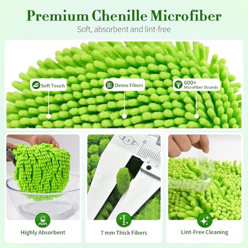 Car Wash Brush with Long Handle - 62" Car Wash Kit with Chenille Microfiber Cleaning Brush, Car Washing Mop with 3 Replacement Mitts, Scratch-Free Scrub Washer Wand for Vehicles, RV, Truck Green - color: Green