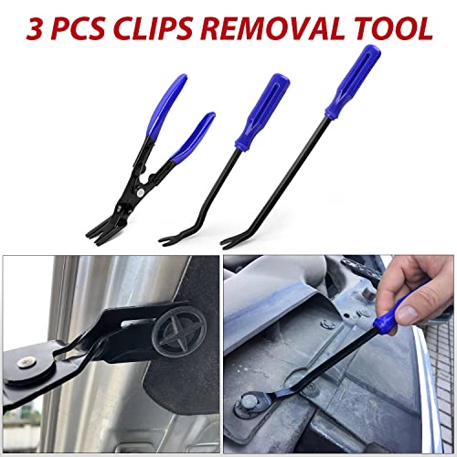 Nilight 200Pcs Trim Removal Tool, Auto Push Pin Bumper Retainer Clip Set Fastener Terminal Remover Adhesive Cable Clips Round Handle Crowbar Kit Car Panel Radio Auto Clip Pliers - color: 200 Clips+ Remover Tools Blue