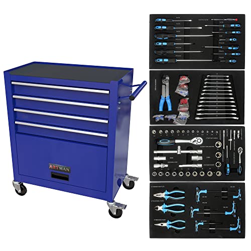 Campfun 238PCS Tool Set, 4 Drawers Rolling Tool Box with Tool Sets, Metal Tool Storage Cabinet for Home, Tool Cart Mechanics Kit Organizer for Garage Workshop Repair Shop, Blue - color: B-blue