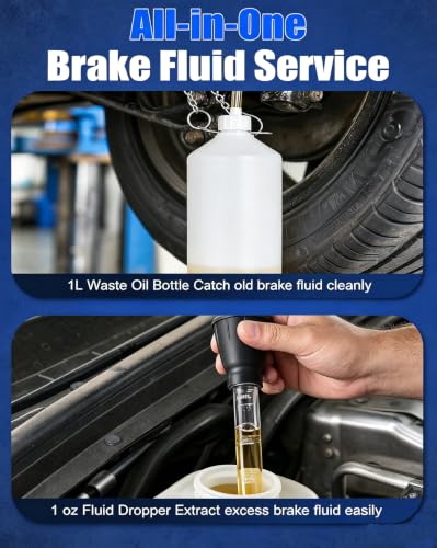 3L Brake Fluid Bleeder Kit w/ 1L Waste Oil Bottle, Automotive Power Bleeding Tool for Flush Brakes, Pressure Brake Bleeder for Clutch System, Includes 43.5/45/49.5/50.7mm Master Cylinder Caps | Pressurized System, One-man Brake Bleeding at Home