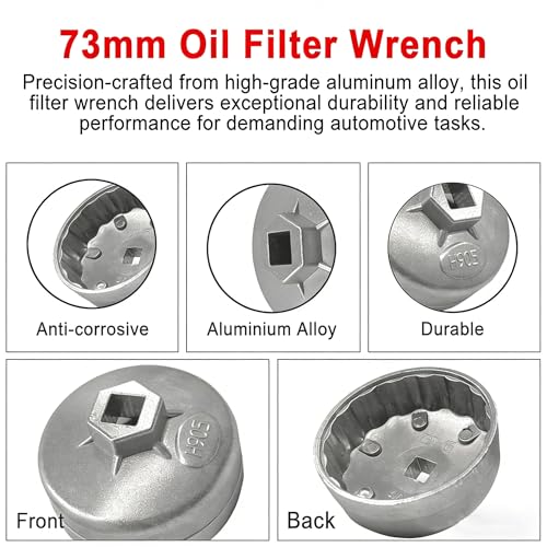 73-74mm Oil Filter Wrench Set 3PCS, 15 Flutes Oil Filter Removal Tool Socket Compatible with AC Delco PF63 PF64 PF46 PF47 PF48 PF48e Oil Filter for Toyota GM Chrysler Chevy Equinox 1.5L (3 PCS)