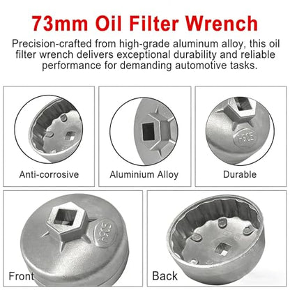 73-74mm Oil Filter Wrench Set 3PCS, 15 Flutes Oil Filter Removal Tool Socket Compatible with AC Delco PF63 PF64 PF46 PF47 PF48 PF48e Oil Filter for Toyota GM Chrysler Chevy Equinox 1.5L (3 PCS)