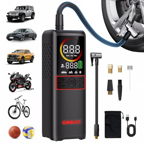 GOOLOO GT160 Tire Inflator Portable Air Compressor, 4X Faster 160PSI Portable Air Pump for Car Tires, Cordless Tire Pump with Digital Pressure Gauge for Cars, Bikes, Balls, Motorcycles,Auto-Shutoff